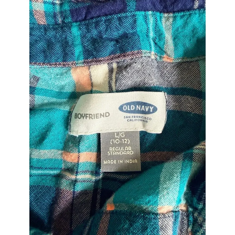 Old Navy Girls' Blue Plaid Flannel Shirt, Large - Comfy & Stylish!